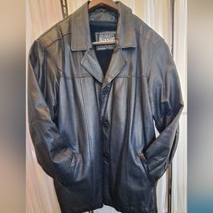 GINO Leather Driving Jacket Black 3 Button Lined XL